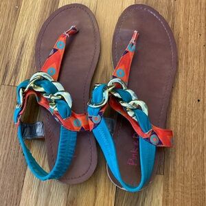 Pink and Pepper Women’s Orange and Blue Sandals Size 9